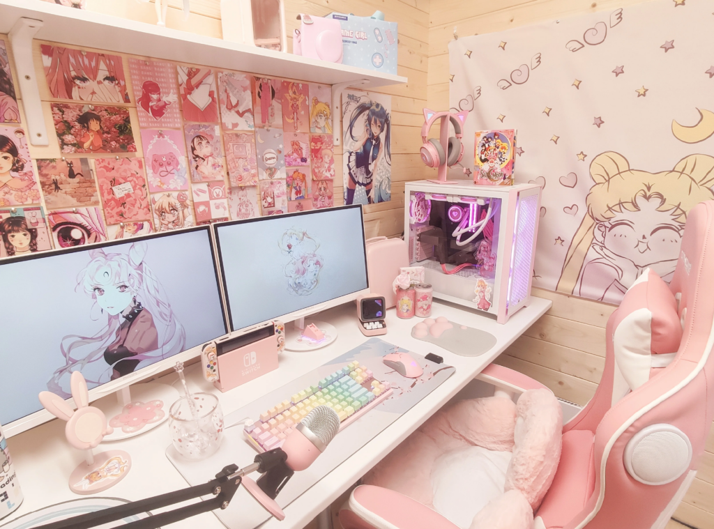 Pink princess kawaii gaming setup